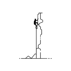 Obraz premium Silhouette of a climber ascending a jagged mountain peak with minimalist line art design and white background