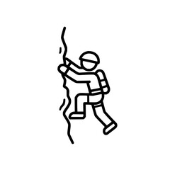 Illustration of a climber with helmet and backpack ascending a rock face using their hands and feet