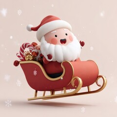 Cute Santa Claus riding a sleigh with Christmas candies