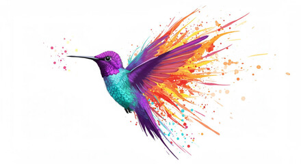 Fantasy world. Illustration of paradise hummingbird bird isolated on a white background. Abstract watercolor drawing.