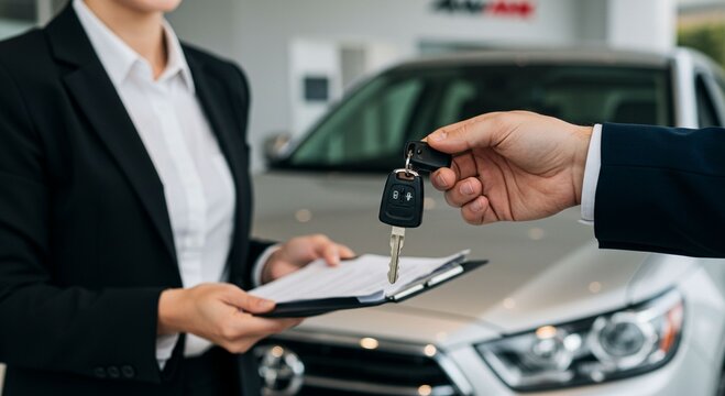 Businesspeople exchange car keys
