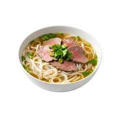 Bowl of Beef Noodle Soup with Garnish.