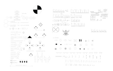 Architectural Symbols Vector Set: Arrows, Doors, Windows, North Signs, Elevation Marks for Interior and Architectural Drawings