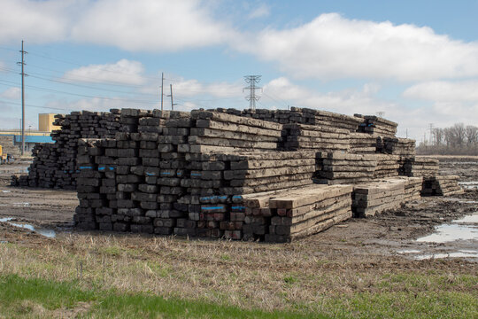 Old cull mats or timber mats used for temporary road access, ground stabilization, or heavy equipment.