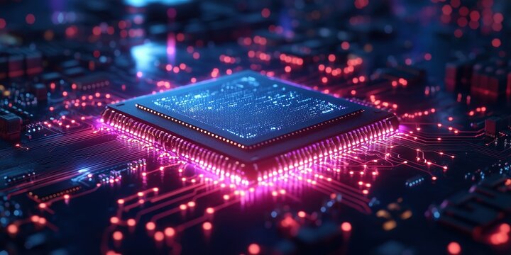 Close-up of a computer microchip controlling the operation of a circuit board