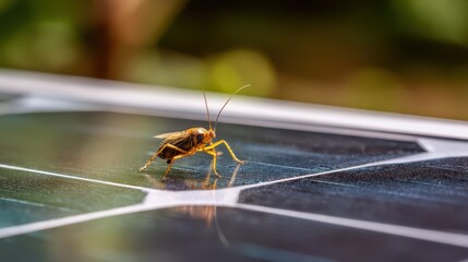 Close-up of an insect on a solar panel.