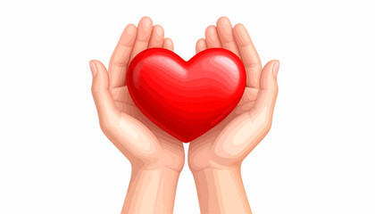 Fototapeta premium A pair of hands gently holding a large red heart, symbolizing love and care.