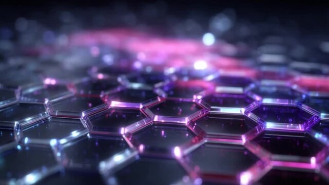 Abstract Hexagonal Structure With Glowing Blue and Pink Light Effect - Powered by Adobe