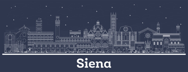 Obraz premium Outline Siena Tuscany Italy City Skyline with white Buildings. Illustration. Business Travel and Concept with Historic Architecture. Siena Cityscape with Landmarks.
