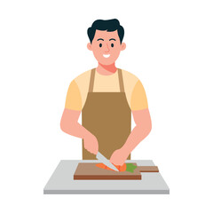 Man Cutting Carrot on Board