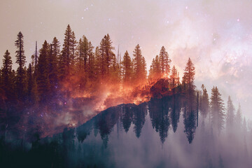 
Double exposure effect merging a forest with a galaxy