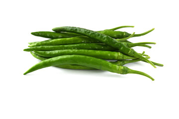 夏野菜　青唐辛子（青とうがらし, 青トウガラシ）白背景　コピースペースあり　Green chili peppers (green pepper,chile verde) white background, copy space available
