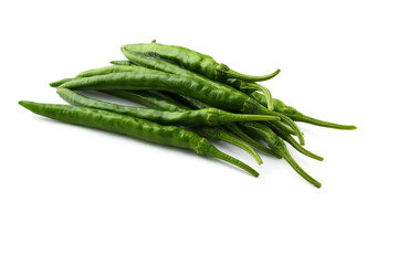 夏野菜　青唐辛子（青とうがらし, 青トウガラシ）白背景　コピースペースあり　Green chili peppers (green pepper,chile verde) white background, copy space available

