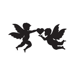 cupid icon set. love and valentine's day symbol. Cupid shooting arrow. isolated vector black silhouette image