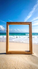 Wooden frame on beach, ocean view (1)