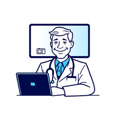 Telemedicine Doctor Online Consultation with Smiling Physician Using Laptop for Remote Patient Care and Virtual Health Checkup
