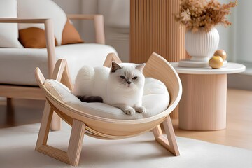 British Shorthair in Designer Wood Bed