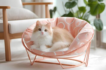 Fluffy Cat in Modern Pink Pet Chair