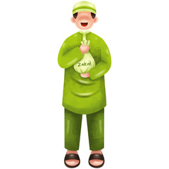 Adult men wearing Muslim clothes celebrating Eid al-Adha