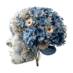 Elegant Floral Head Sculpture with Blue and White Accents