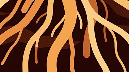 Flowing orange ribbons on dark chocolate backdrop, abstract art