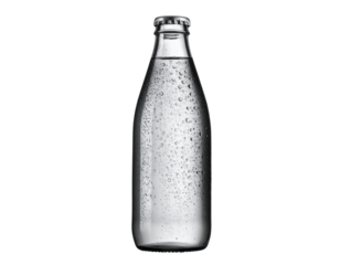  Curved grey soda bottle with condensation droplets isolated on transparent background PNG