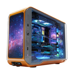 Modern Computer Case with Transparent Side Panel and Colorful Interior
