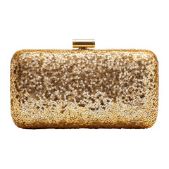 Elegant Gold Clutch Purse with Shiny Sequins on Transparent Background