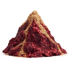 Glittering Red Mountain Peak with Gold Accents on Transparent Background