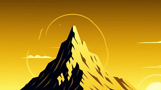Golden mountain silhouette against a golden sky, abstract landscape