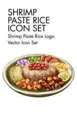 Shrimp paste rice logo vector Icon set