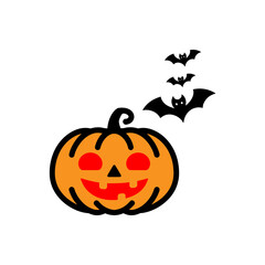 Cute Halloween Pumpkin and Bats Vector – Fun Jack-o’-Lantern and Flying Bat Illustration for Halloween Design

