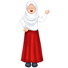 Smiling Muslim School Girl in Red Hijab