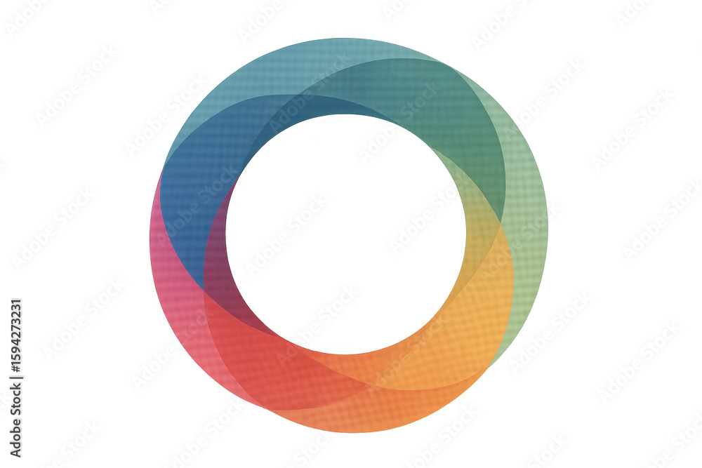 Poster vibrant interconnected shapes creating circular design with transparent background, ideal for modern