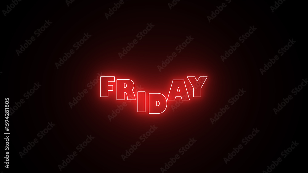 Poster 7 days a week name friday neon effect text background. glowing neon lines friday text icon on black 