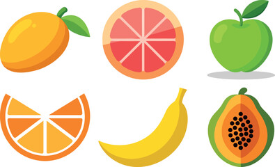 Colorful flat lay fruit icons set illustration