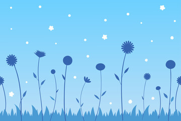 pastel blue sky with scattered wildflower silhouette art