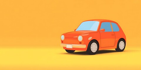 Fototapeta premium Retro Orange Car, Minimalist Style, Cheerful Mood, Yellow Background, Cartoonish Design, Isolated Vehicle, Simple Illustration, Fun Transportation Concept.