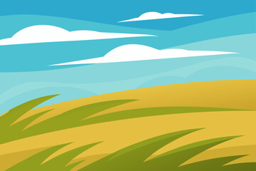 Fototapeta premium windswept grassland with clear horizon and clouds illustration