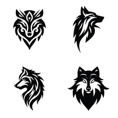 Vector Wolf Head Silhouettes Set