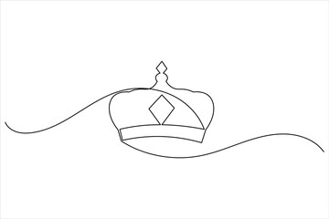Crown continuous one line drawing of white background with minimalist outline style
