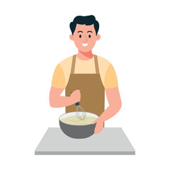 Man Mixing Dough in Bowl