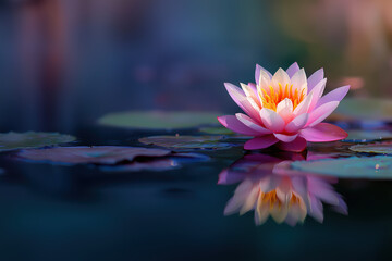 Pink water lily lotus flower reflection tranquil pond nature peaceful