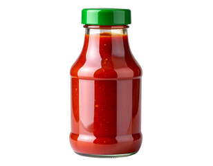  Glossy red hot sauce bottle with green cap isolated on transparent background PNG