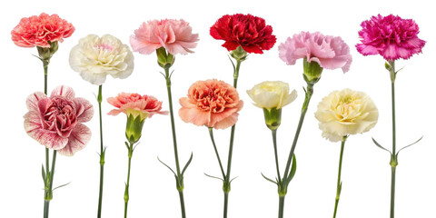 Fototapeta premium Beautiful carnation flowers in various colors create vibrant display of nature artistry. Each flower showcases unique petals and charm