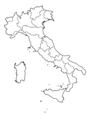 Outline map of Italy showing all regions with clear borders. Ideal for geography lessons, educational worksheets, presentations, and design projects.