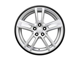 Obraz premium Glossy white alloy car rim with five spokes isolated on transparent background PNG