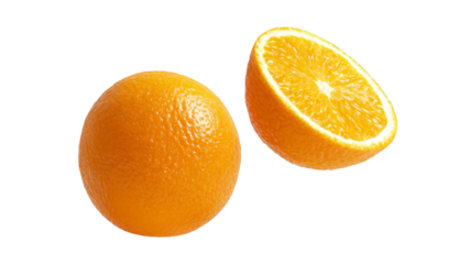 Fresh Juicy Orange with Cut Half isolated On Transparent Png Background.