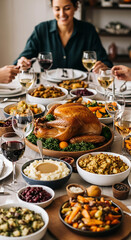 Naklejka premium Thanksgiving dinner with wine pairings