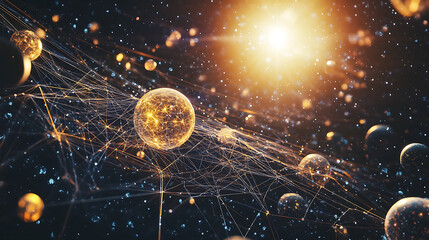 Bright earth and glowing stars illuminate the night sky, a magic celebration of the new galaxy